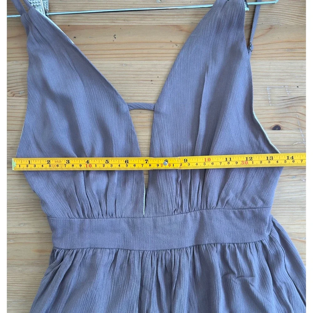 NWT Mahina Hawaii Romper Taupe Brown Deep V Neck Small Resort Vacation Boutique - Picture 7 of 10